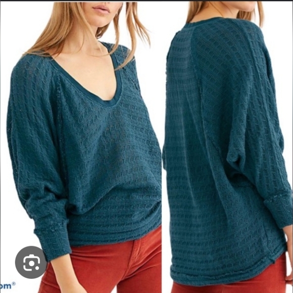 Free People Sweaters - Free People We The Free Thien's Hacci Long Sleeve Sweater Teal Green Knit Y2K XS